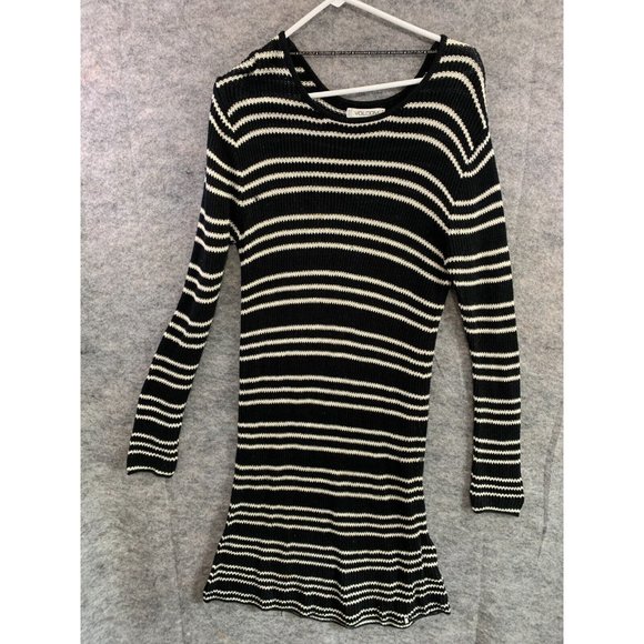 VOLCOM Womens Medium Sweater Dress Striped Knit Black White Long Sleeve Stretch - Picture 4 of 11